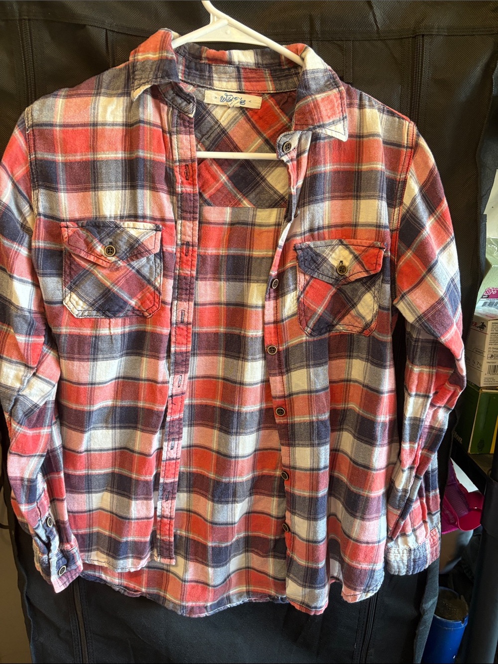 Cozy Plaid Button-Down Shirt in Red & Blue - Women's